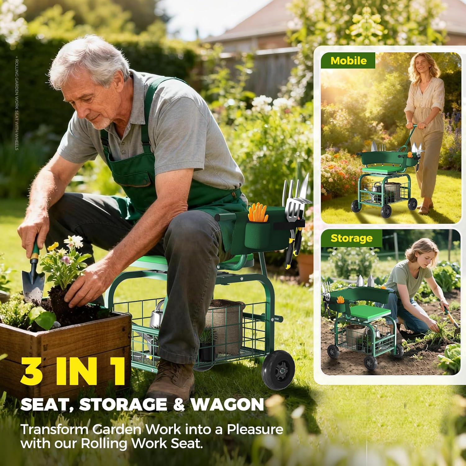 Asiento de Jardín con Ruedas,  - Gardening Tools For Seniors reseña y precio