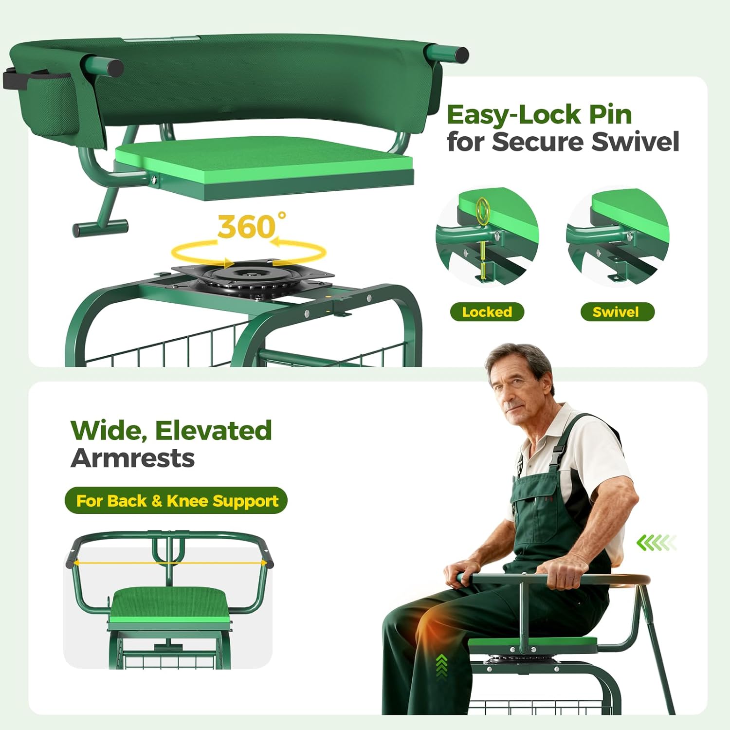 Asiento de Jardín con Ruedas,  - Gardening Tools For Seniors reseña y precio